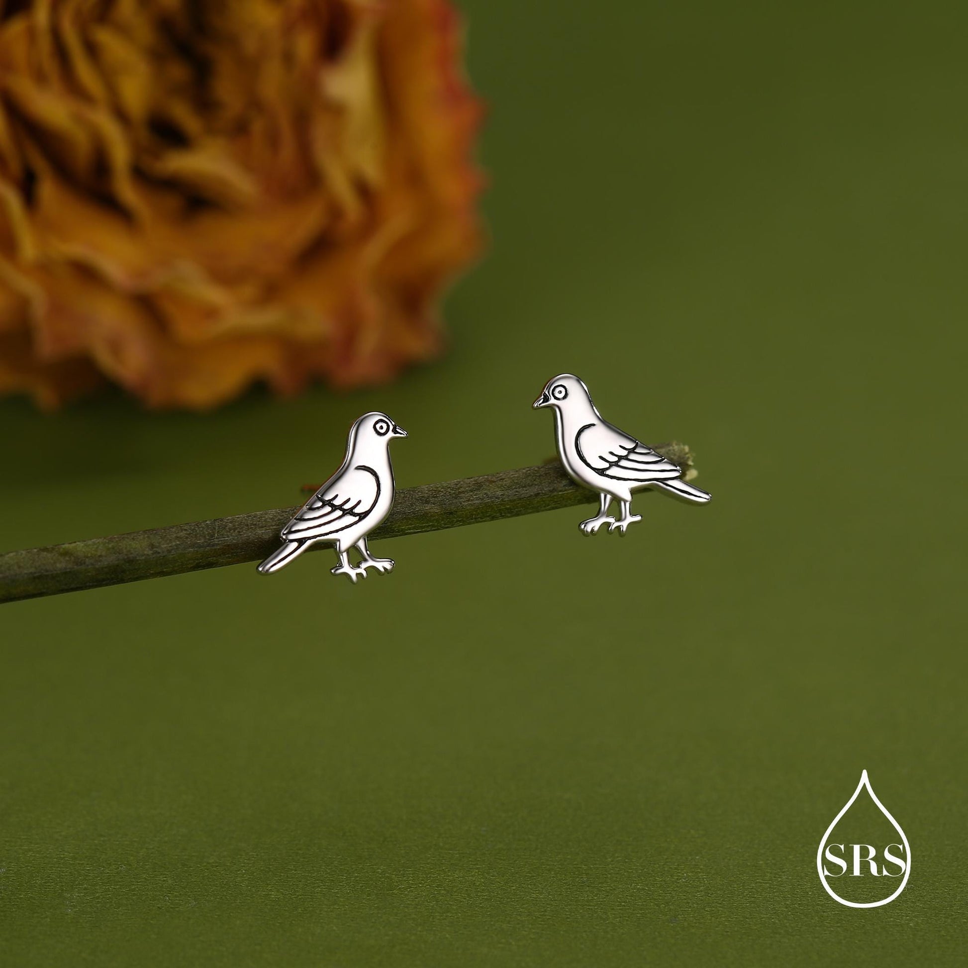 Cute Pigeon Bird Stud Earrings in Sterling Silver