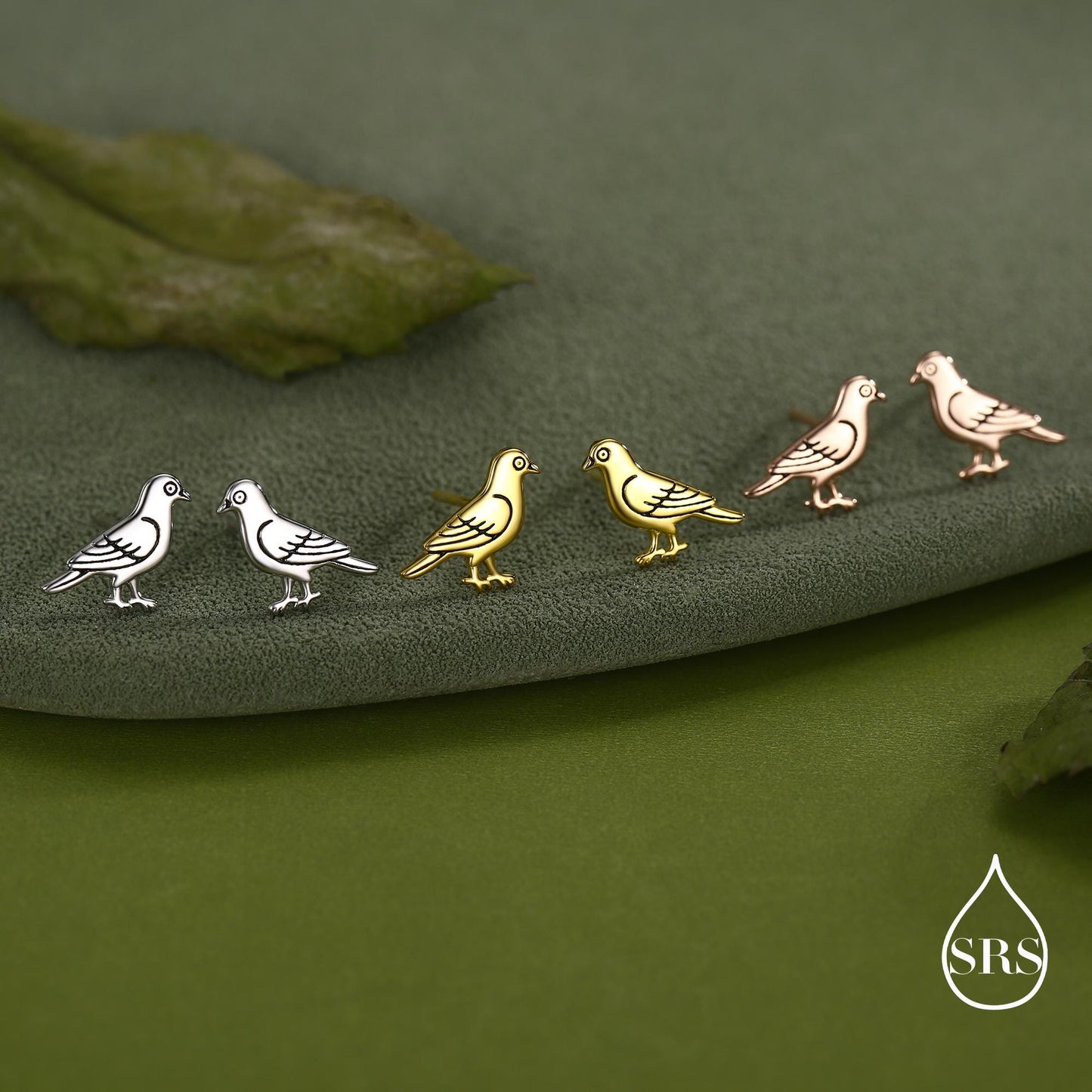 Cute Pigeon Bird Stud Earrings in Sterling Silver