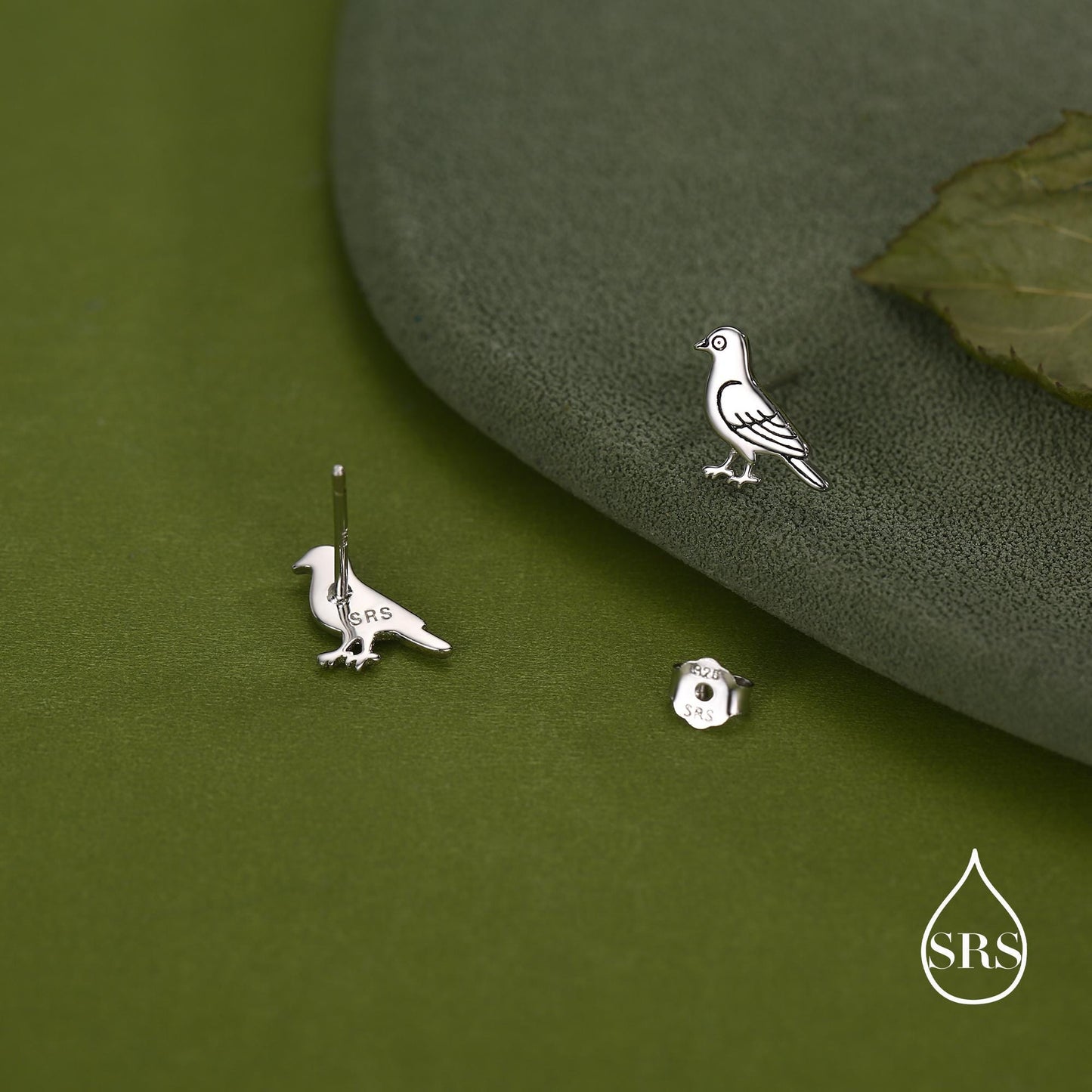 Cute Pigeon Bird Stud Earrings in Sterling Silver