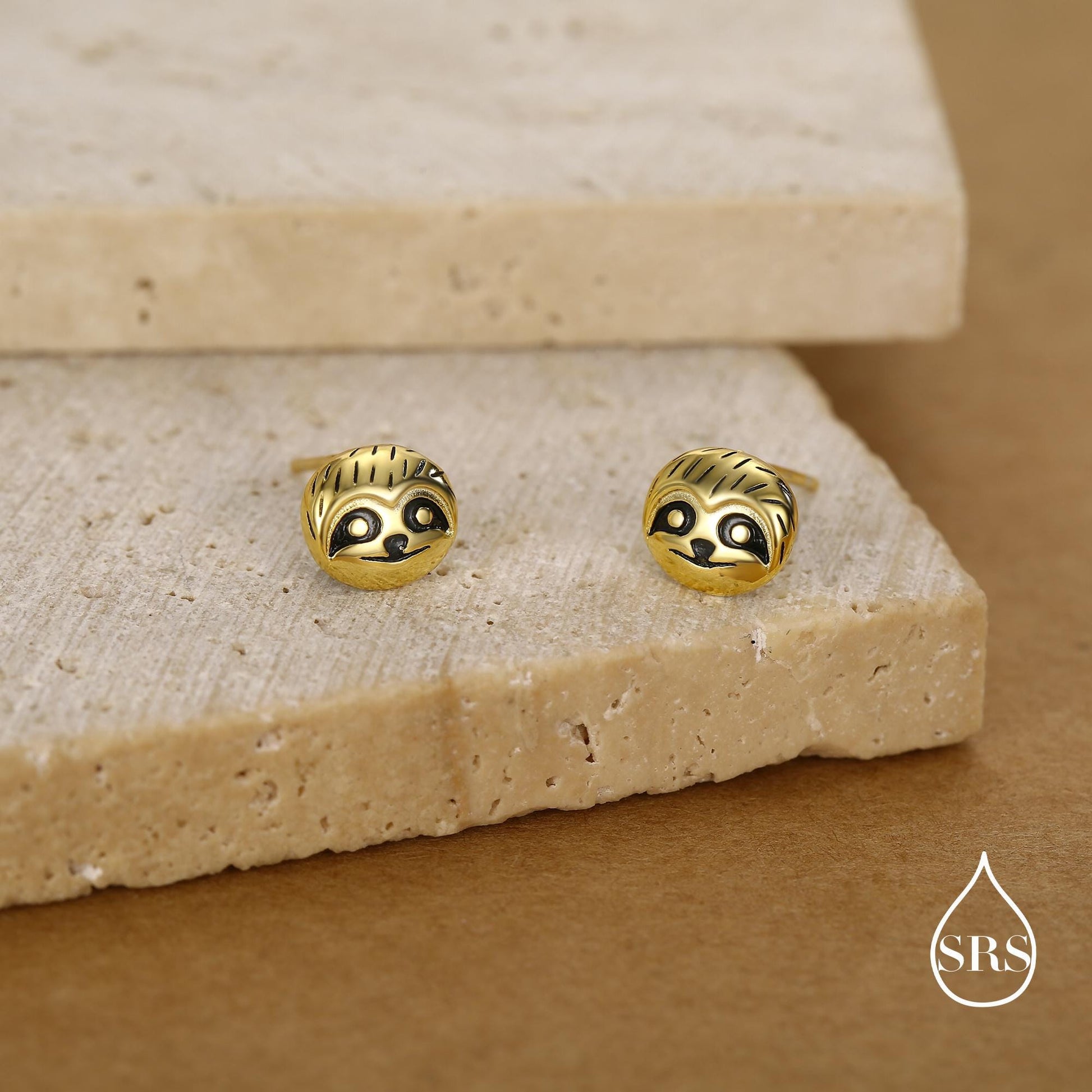 Sloth Face Stud Earrings in Sterling Silver