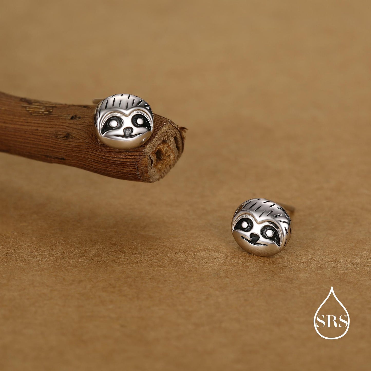 Sloth Face Stud Earrings in Sterling Silver