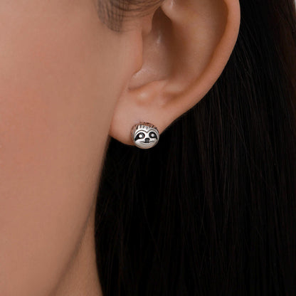 Sloth Face Stud Earrings in Sterling Silver
