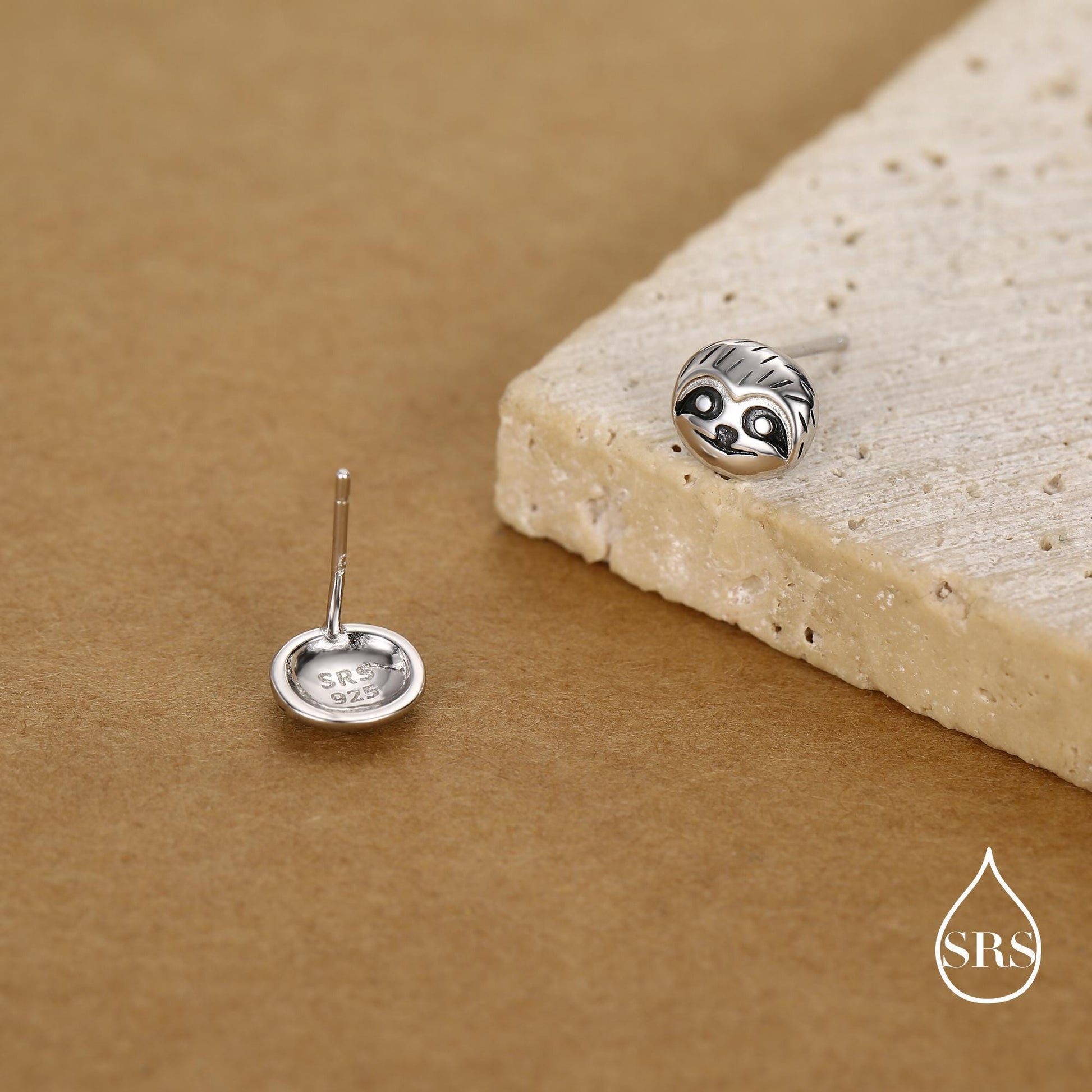Sloth Face Stud Earrings in Sterling Silver