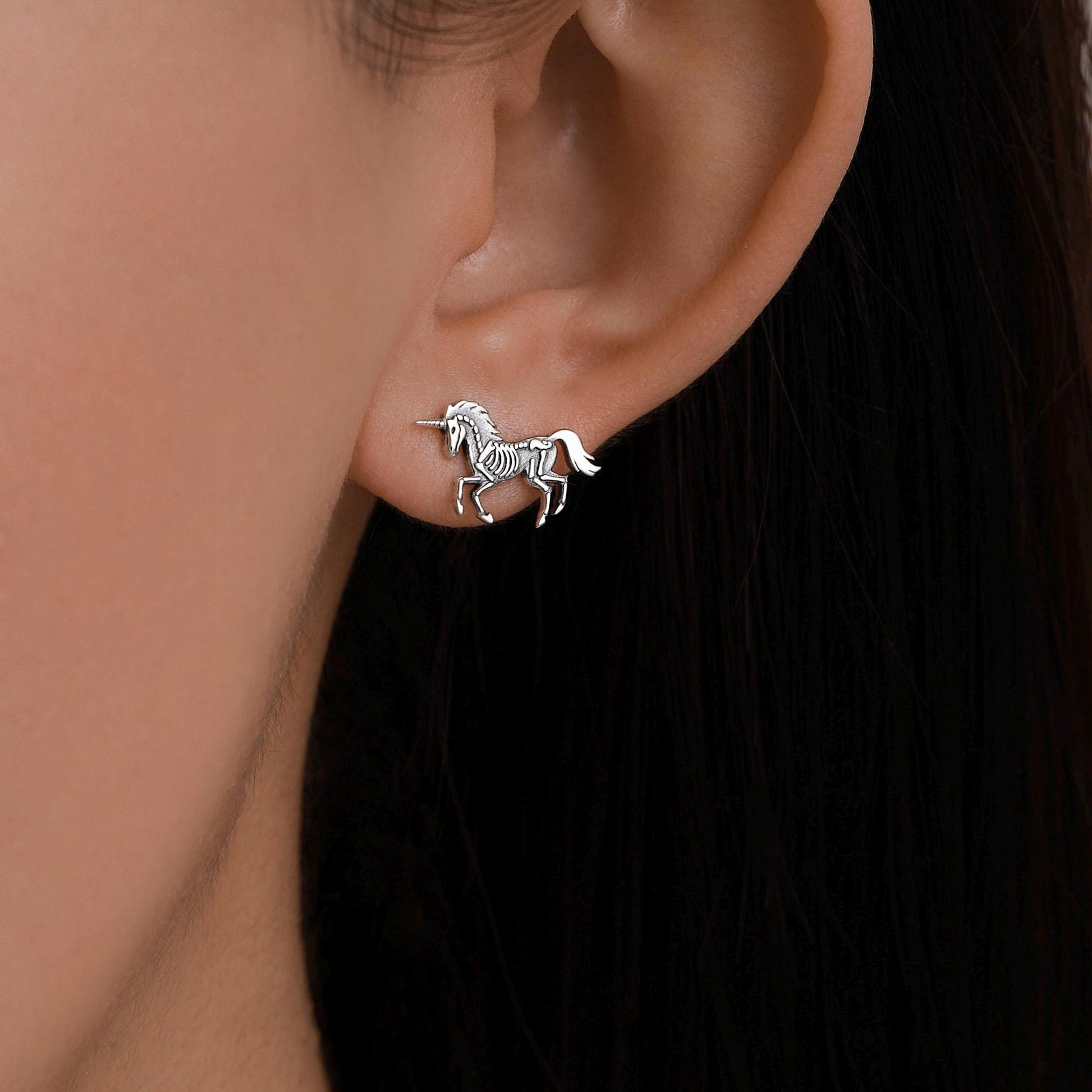 Oxidised Sterling Silver Unicorn Fossil Stud Earrings