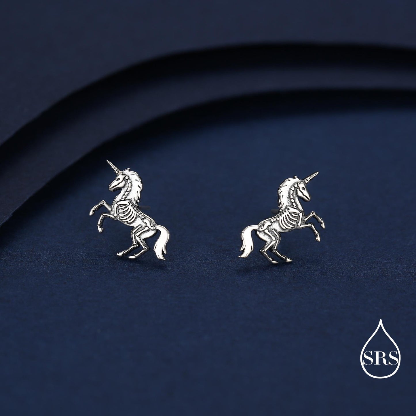 Oxidised Sterling Silver Unicorn Fossil Stud Earrings