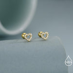 Small Pair of Open Heart 18G Screw Back Earrings in Sterling Silver