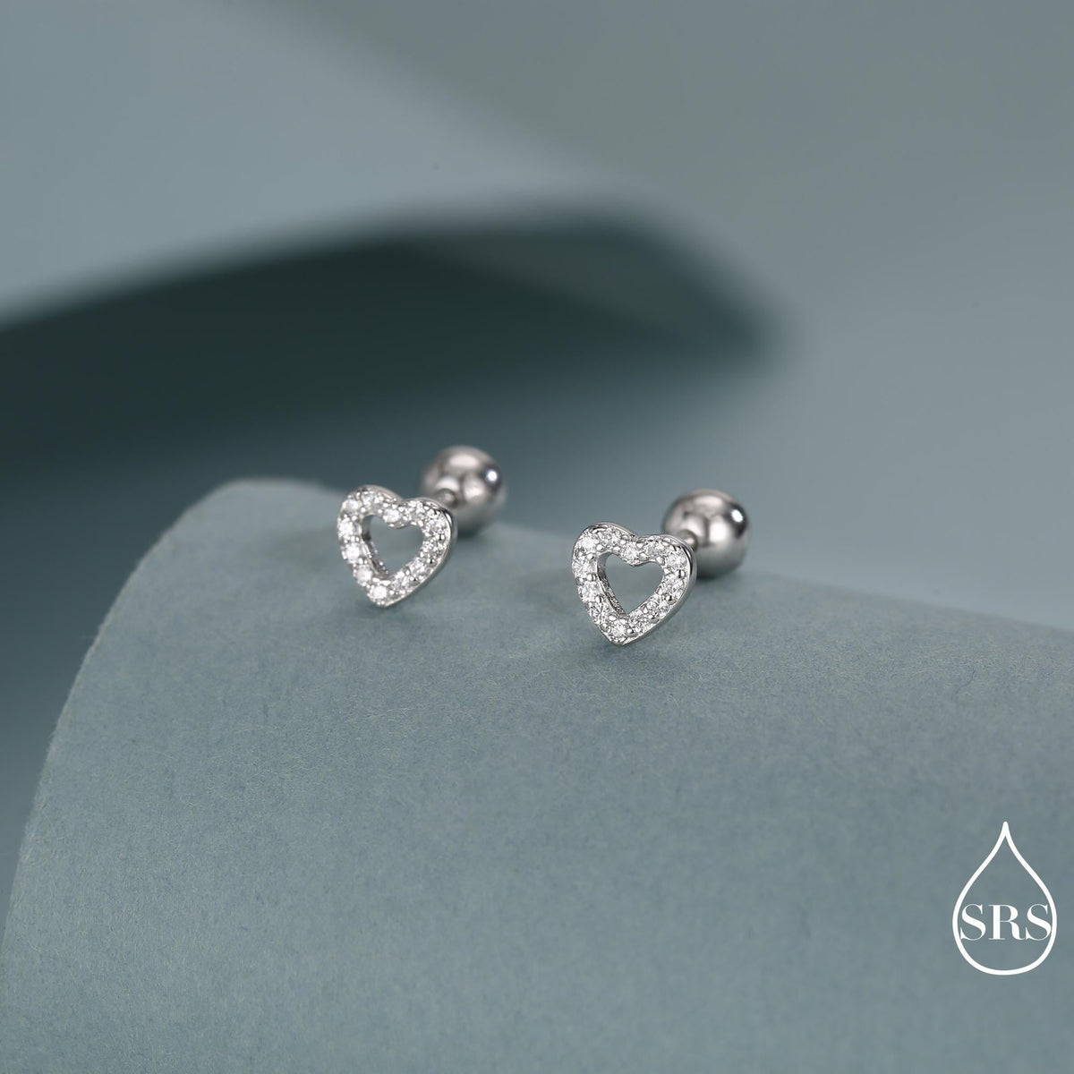 Small Pair of Open Heart 18G Screw Back Earrings in Sterling Silver