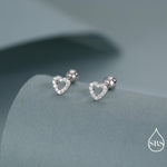 Small Pair of Open Heart 18G Screw Back Earrings in Sterling Silver