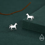Little Galloping Horse Stud Earrings in Sterling Silver, Cute Fun Animal, Jewelry Gift for Her, Animal Lover, Nature Inspired