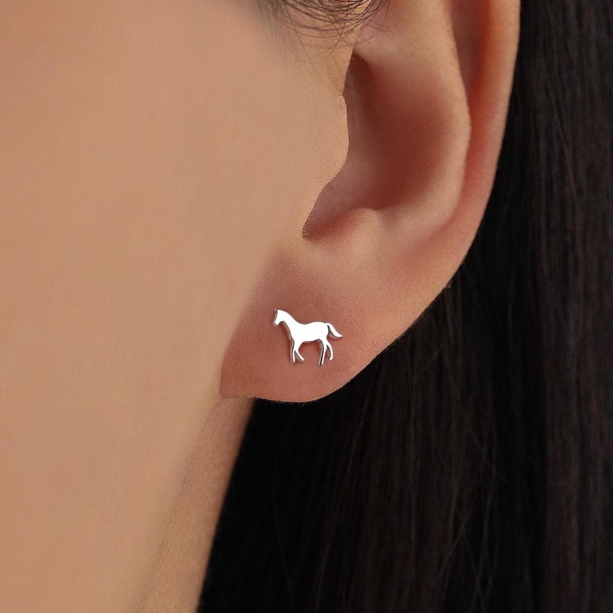 Little Galloping Horse Stud Earrings in Sterling Silver, Cute Fun Animal, Jewelry Gift for Her, Animal Lover, Nature Inspired