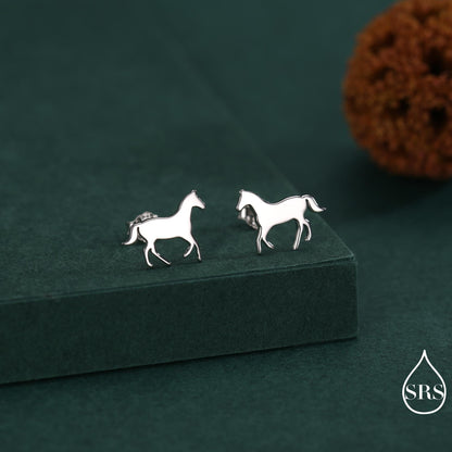 Little Galloping Horse Stud Earrings in Sterling Silver, Cute Fun Animal, Jewelry Gift for Her, Animal Lover, Nature Inspired