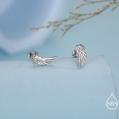 Angel Wings Stud Earrings in Sterling Silver, Feather Earrings, Silver Wing Earrings