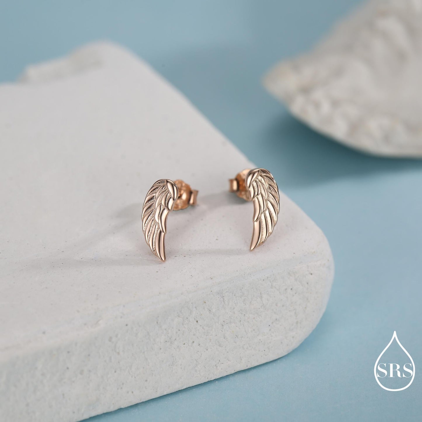 Angel Wings Stud Earrings in Sterling Silver, Feather Earrings, Silver Wing Earrings