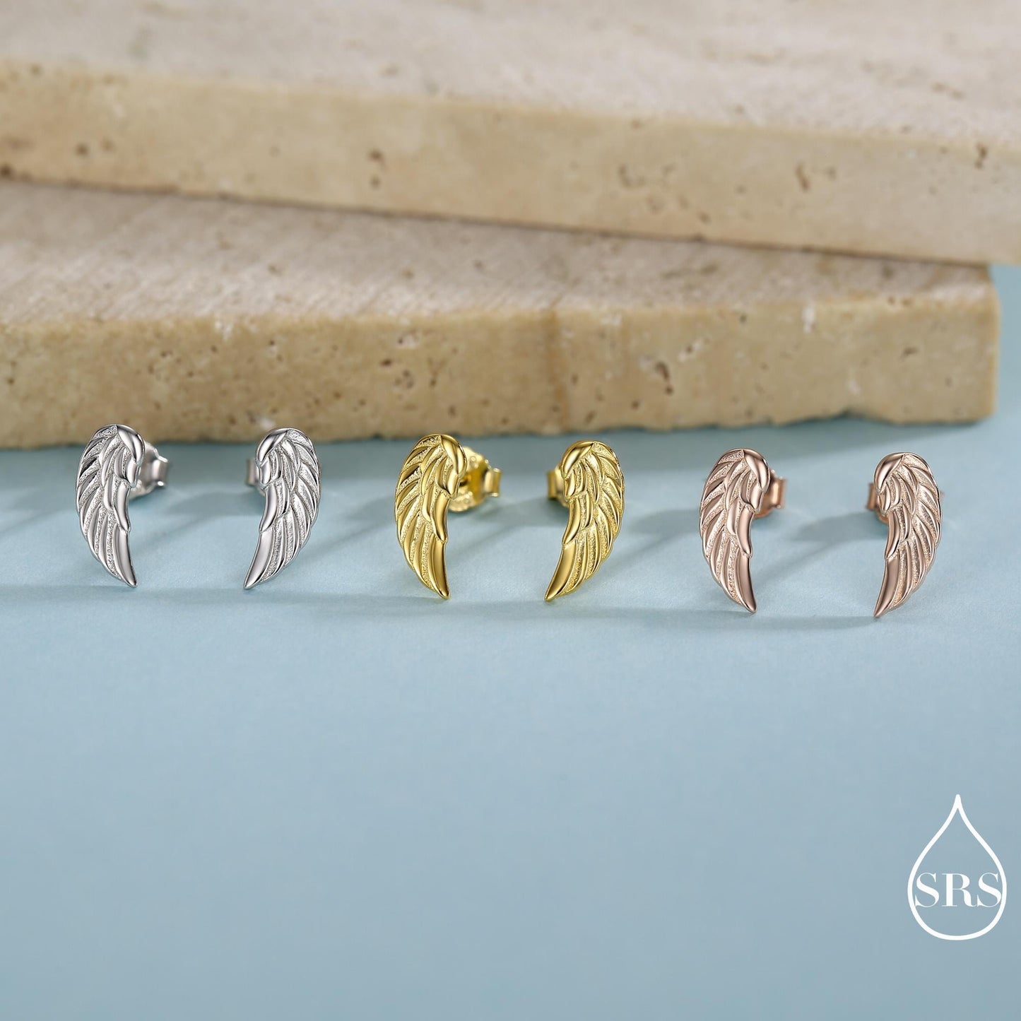 Angel Wings Stud Earrings in Sterling Silver, Feather Earrings, Silver Wing Earrings