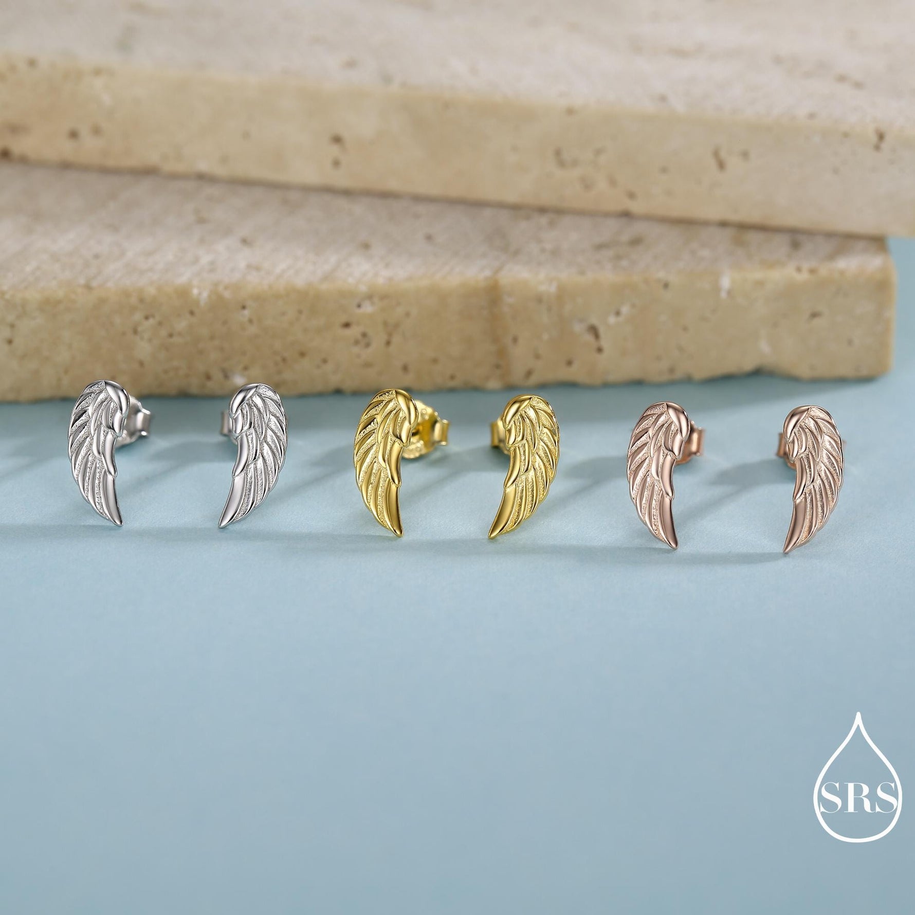 Angel Wings Stud Earrings in Sterling Silver, Feather Earrings, Silver Wing Earrings