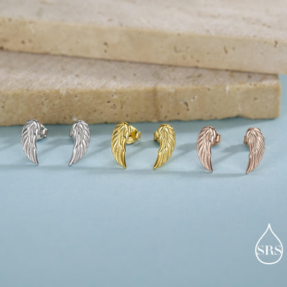 Angel Wings Stud Earrings in Sterling Silver, Feather Earrings, Silver Wing Earrings