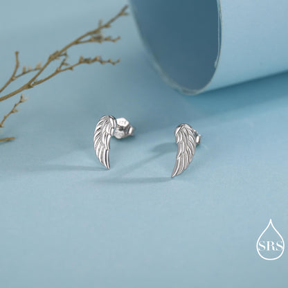 Angel Wings Stud Earrings in Sterling Silver, Feather Earrings, Silver Wing Earrings