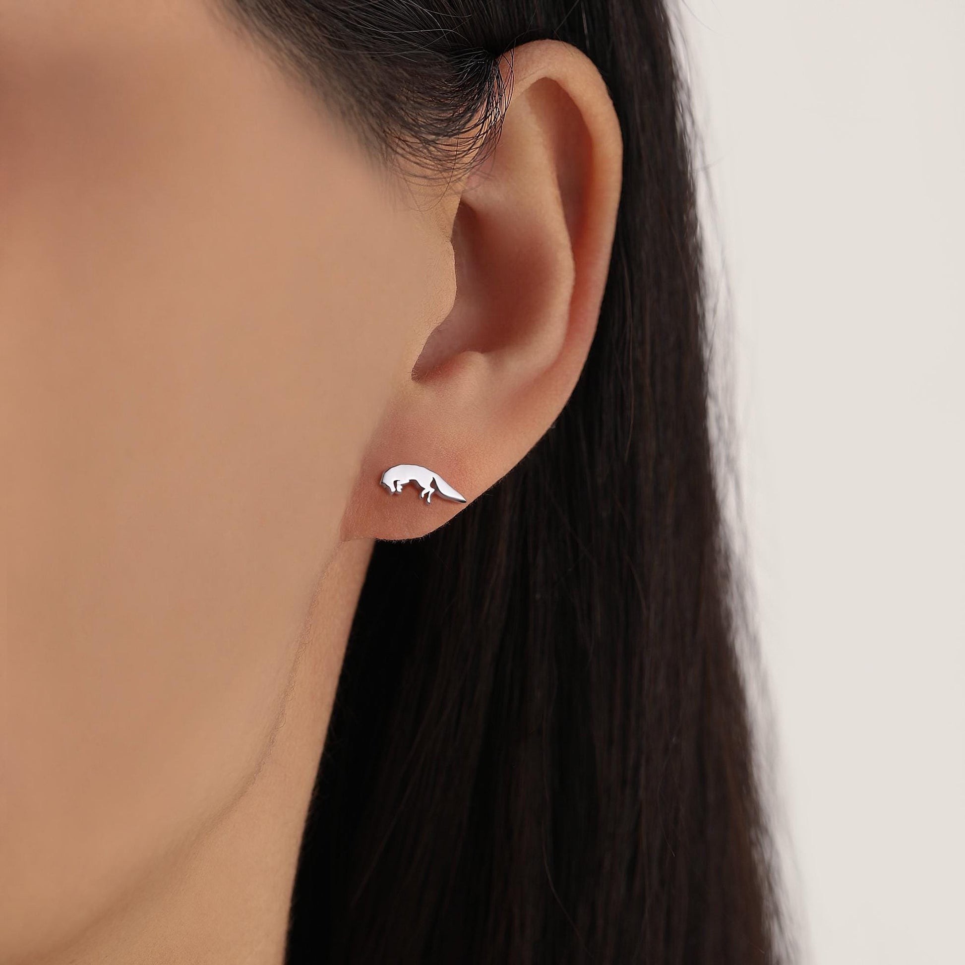Jumping Fox Stud Earrings in Sterling Silver, Pouncing Fox Earrings, Nature Inspired Animal Earrings
