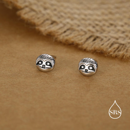 Sloth Face Stud Earrings in Sterling Silver