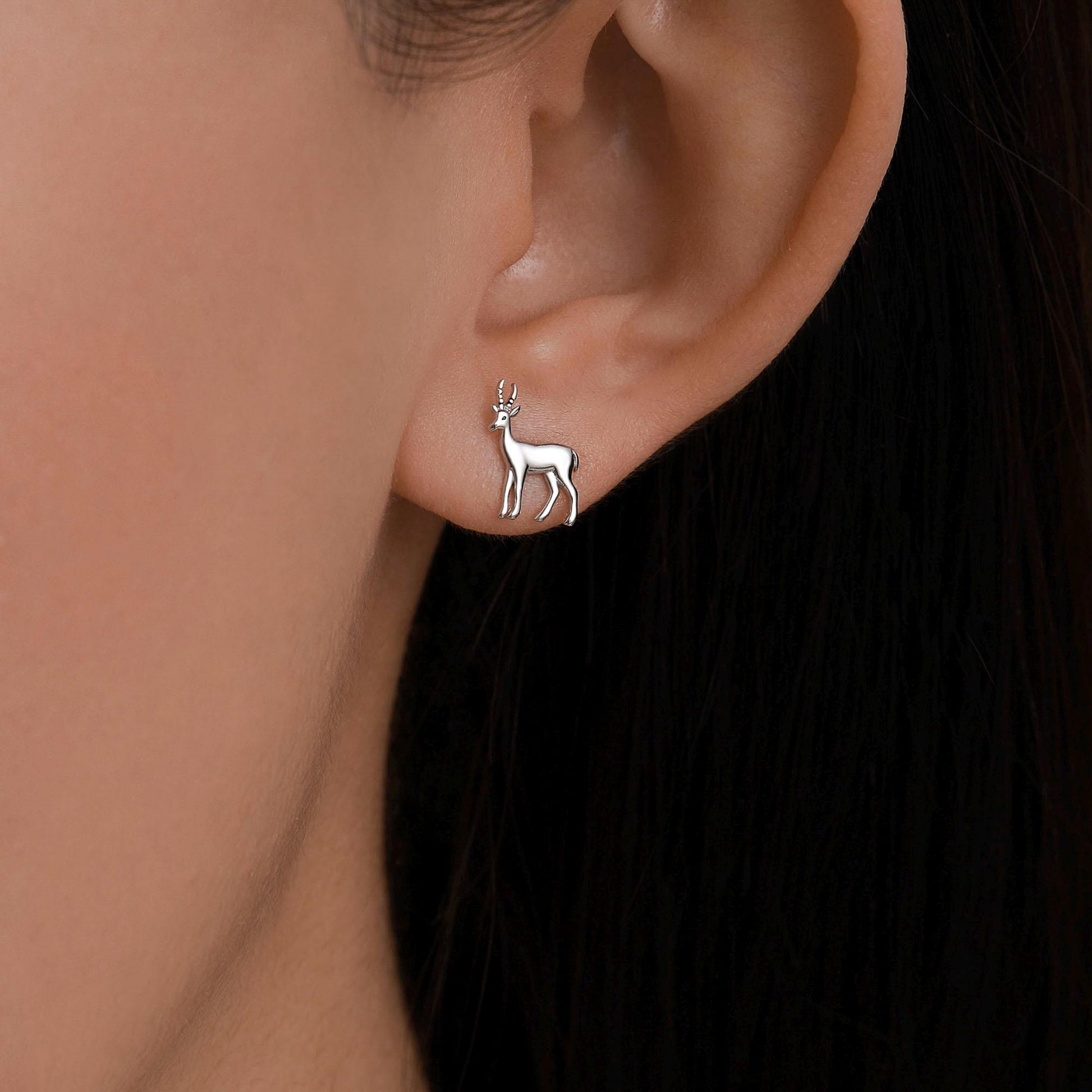 Sterling Silver Antelope / Deer / Gazelle Stud Earrings