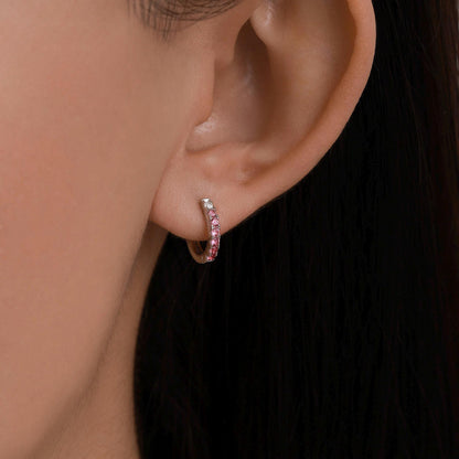 Ruby Pink Ombre CZ Huggie Hoops in Sterling Silver, Silver or Gold, Minimalist Hoop Earrings, 8mm Hoops, cartilage hoops, Gradient