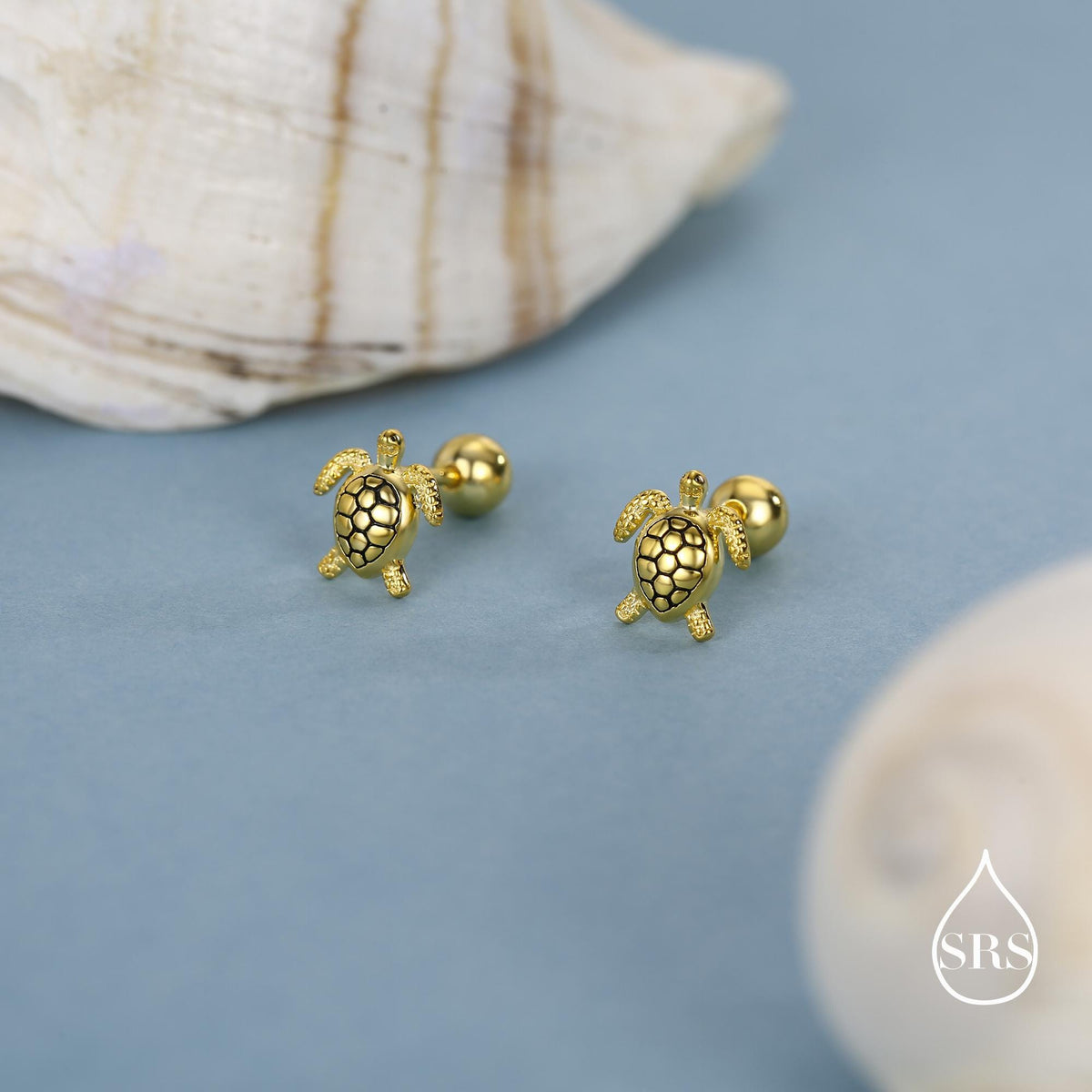 Sterling Silver Turtle Screw Back Earrings