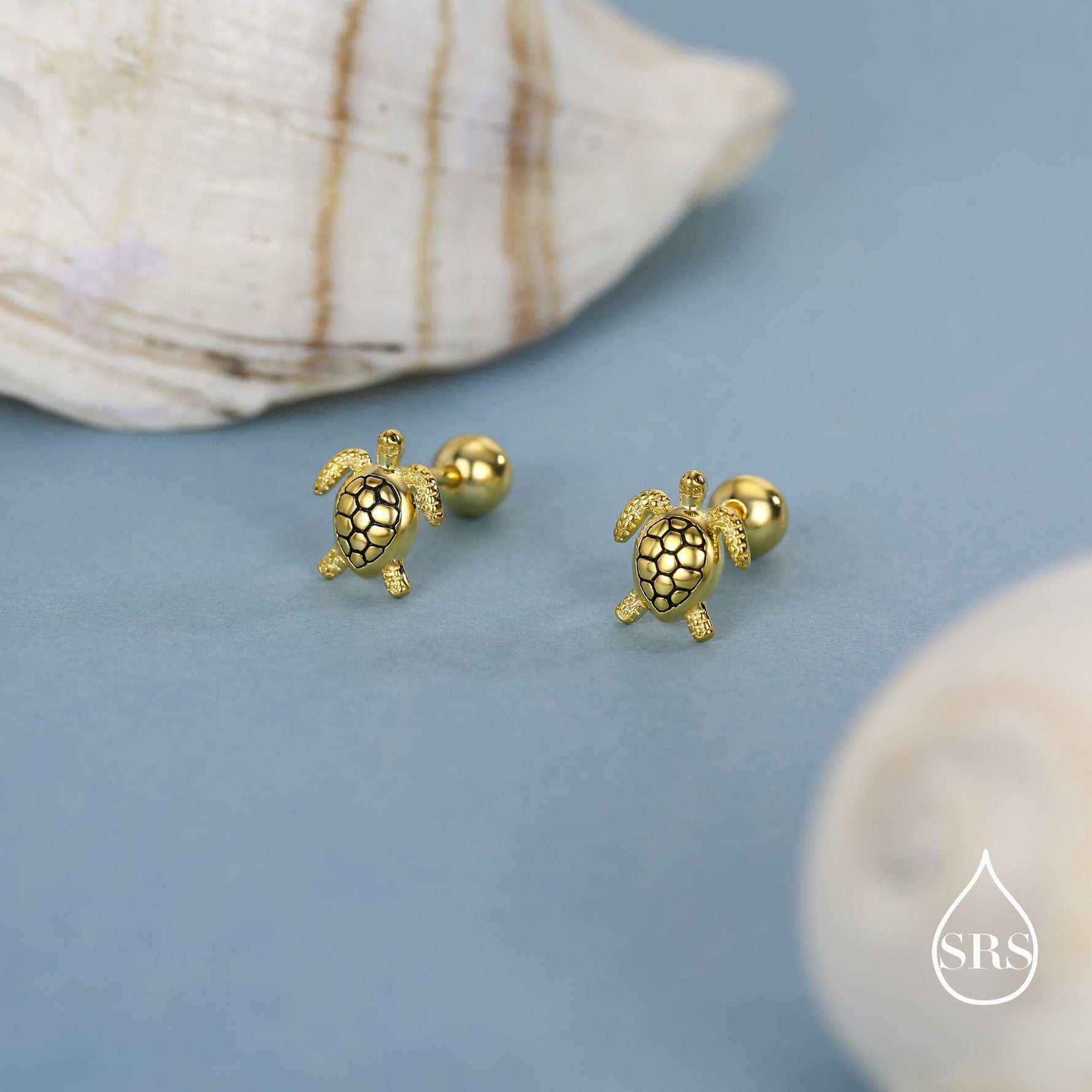 Sterling Silver Turtle Screw Back Earrings