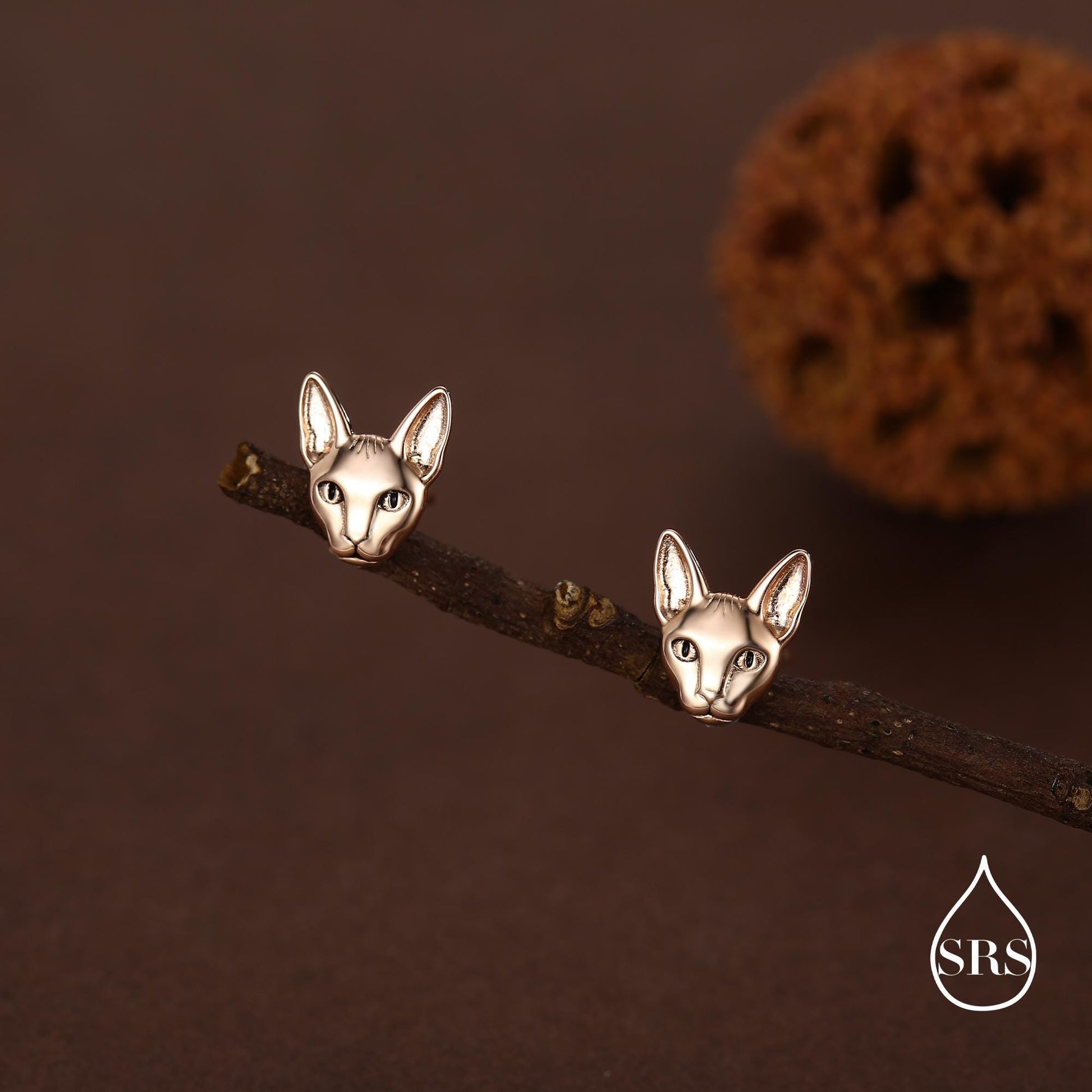 Sphynx Cat Stud Earrings in Sterling Silver