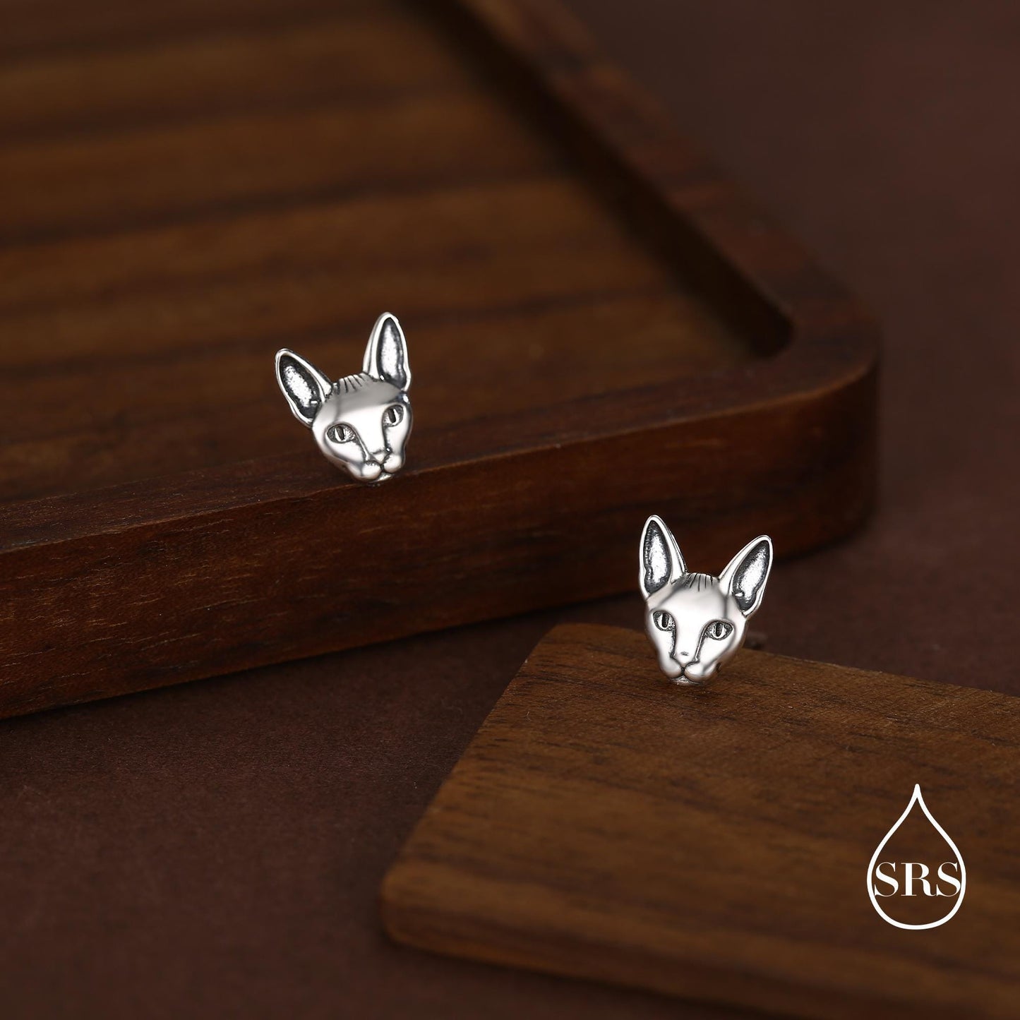 Sphynx Cat Stud Earrings in Sterling Silver