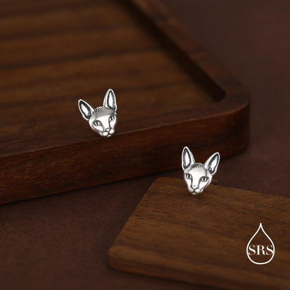 Sphynx Cat Stud Earrings in Sterling Silver