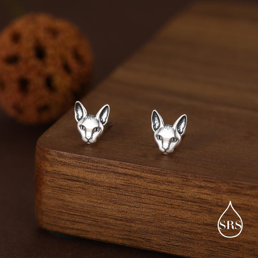 Sphynx Cat Stud Earrings in Sterling Silver