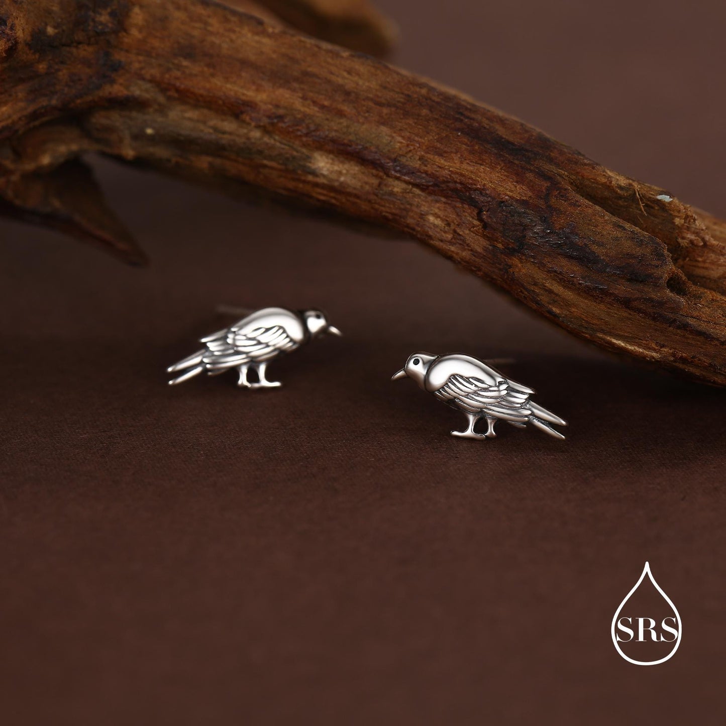 Crow Stud Earrings in Sterling Silver with Oxidised Finish