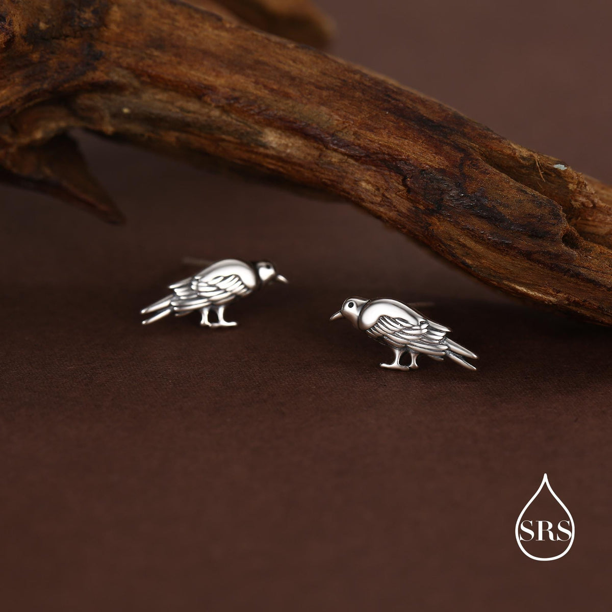 Sterling Silver Crow Bird 18G Screw Back Stud Earrings