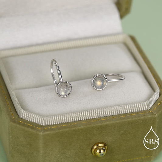 Genuine Labradorite Drop Earrings in Sterling Silver, Natural Labradorite Round Hook Earrings, Delicate Labradorite Earrings