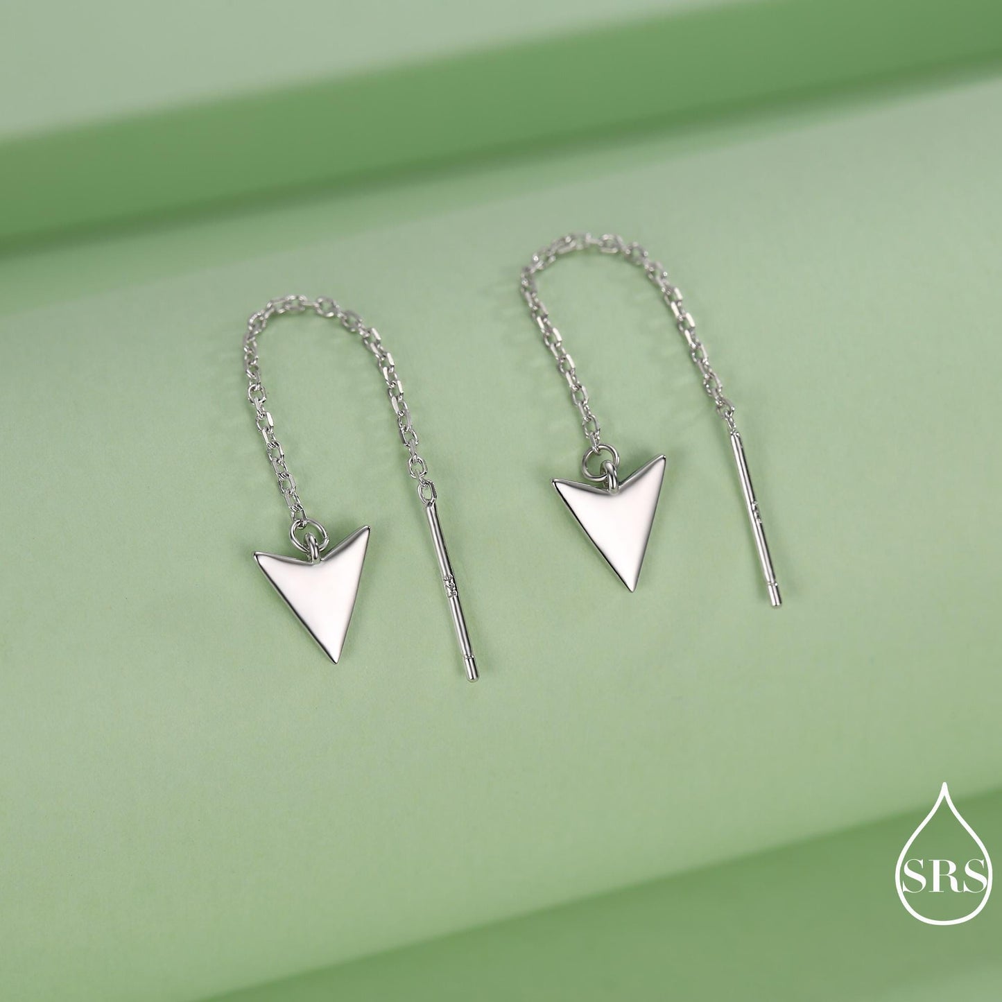 Arrowhead Threader Earrings in Sterling Silver, Silver, Gold or Rose Gold, Arrow Ear Threaders, Triangle Threader Earrings, Geometric