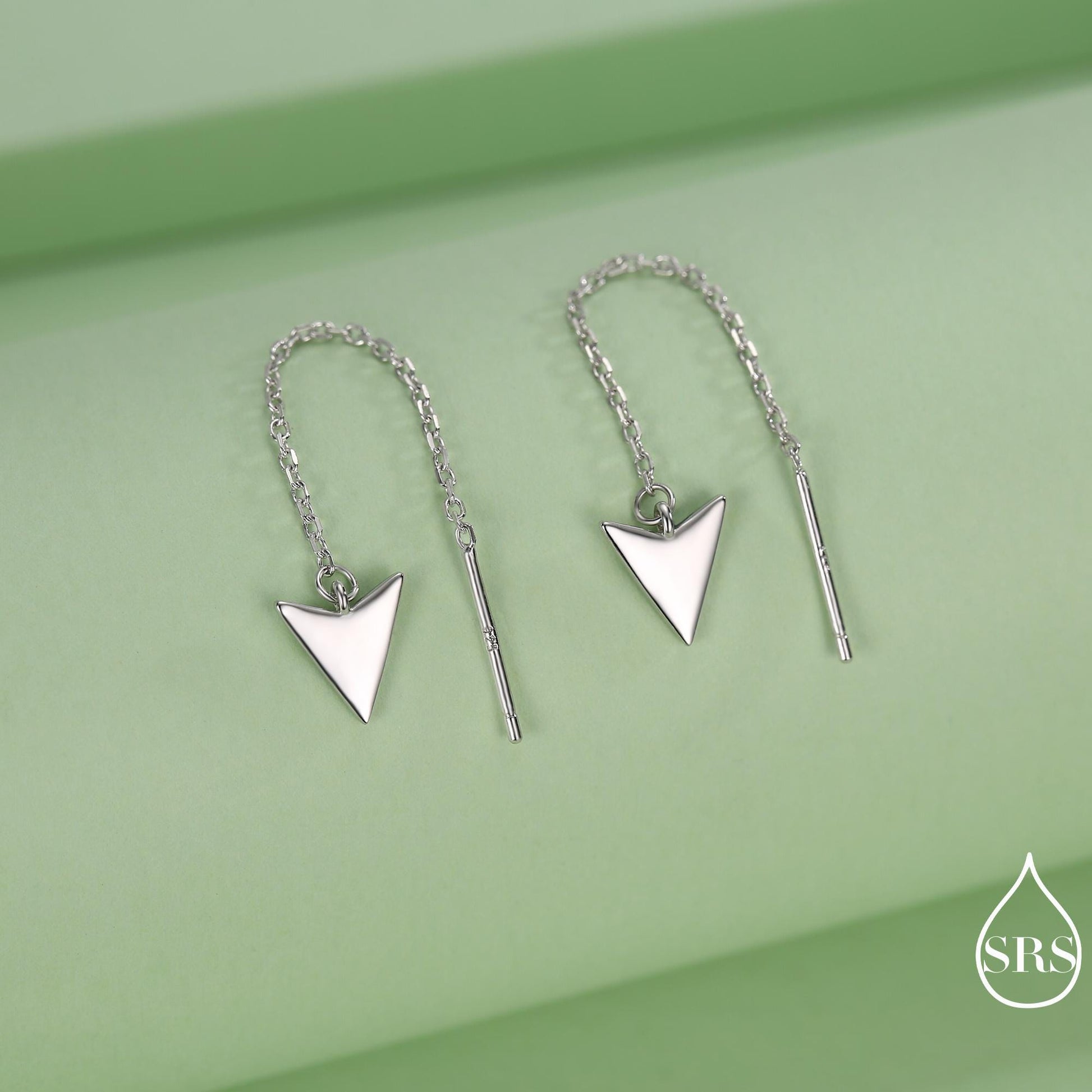 Arrowhead Threader Earrings in Sterling Silver, Silver, Gold or Rose Gold, Arrow Ear Threaders, Triangle Threader Earrings, Geometric