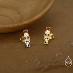 Sterling Silver Nut Cracker Guard Stud Earrings - Silver or Gold Finish - Enamel Nutcracker Style Earrings