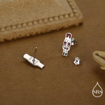 Sterling Silver Nut Cracker Guard Stud Earrings - Silver or Gold Finish - Enamel Nutcracker Style Earrings