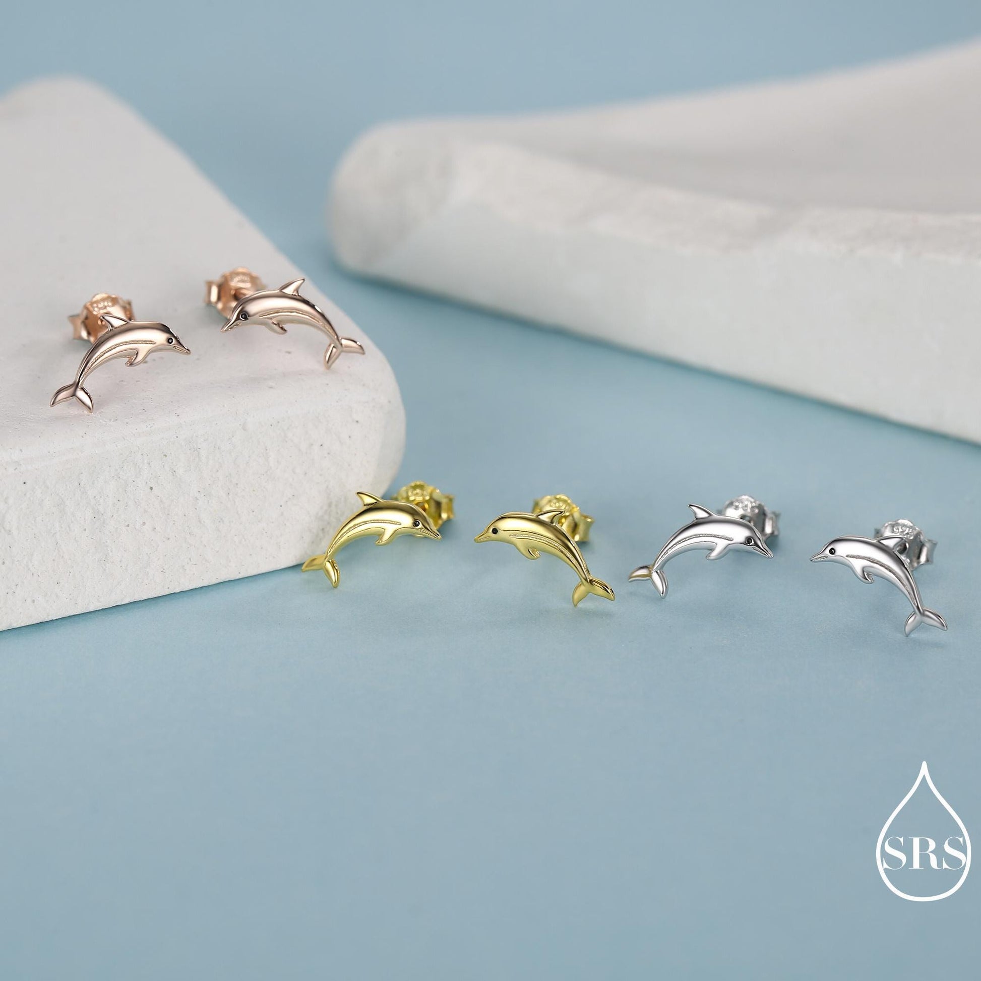 Tiny Dolphin Stud Earrings in Sterling Silver, Also in Gold or Rose Gold, Dolphin Earrings, Nature Inspired Animal Earrings
