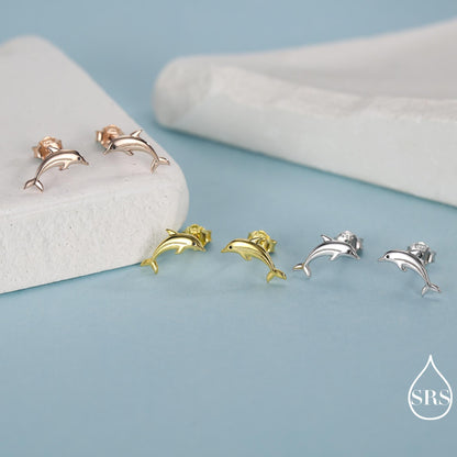 Tiny Dolphin Stud Earrings in Sterling Silver, Also in Gold or Rose Gold, Dolphin Earrings, Nature Inspired Animal Earrings
