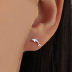 Sterling Silver Dolphin 18G Screw Back Earrings with Ball Backs