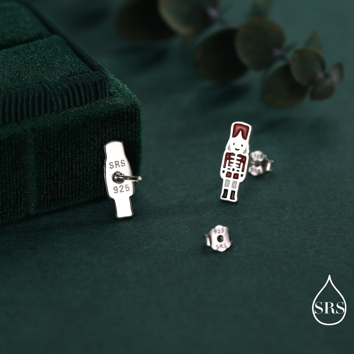Sterling Silver Mismatched Nutcracker Stud Earrings - Two Styles - Silver or Gold Finish - Enamel Nutcracker Style Earrings