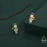 Sterling Silver Mismatched Nutcracker Stud Earrings - Two Styles - Silver or Gold Finish - Enamel Nutcracker Style Earrings