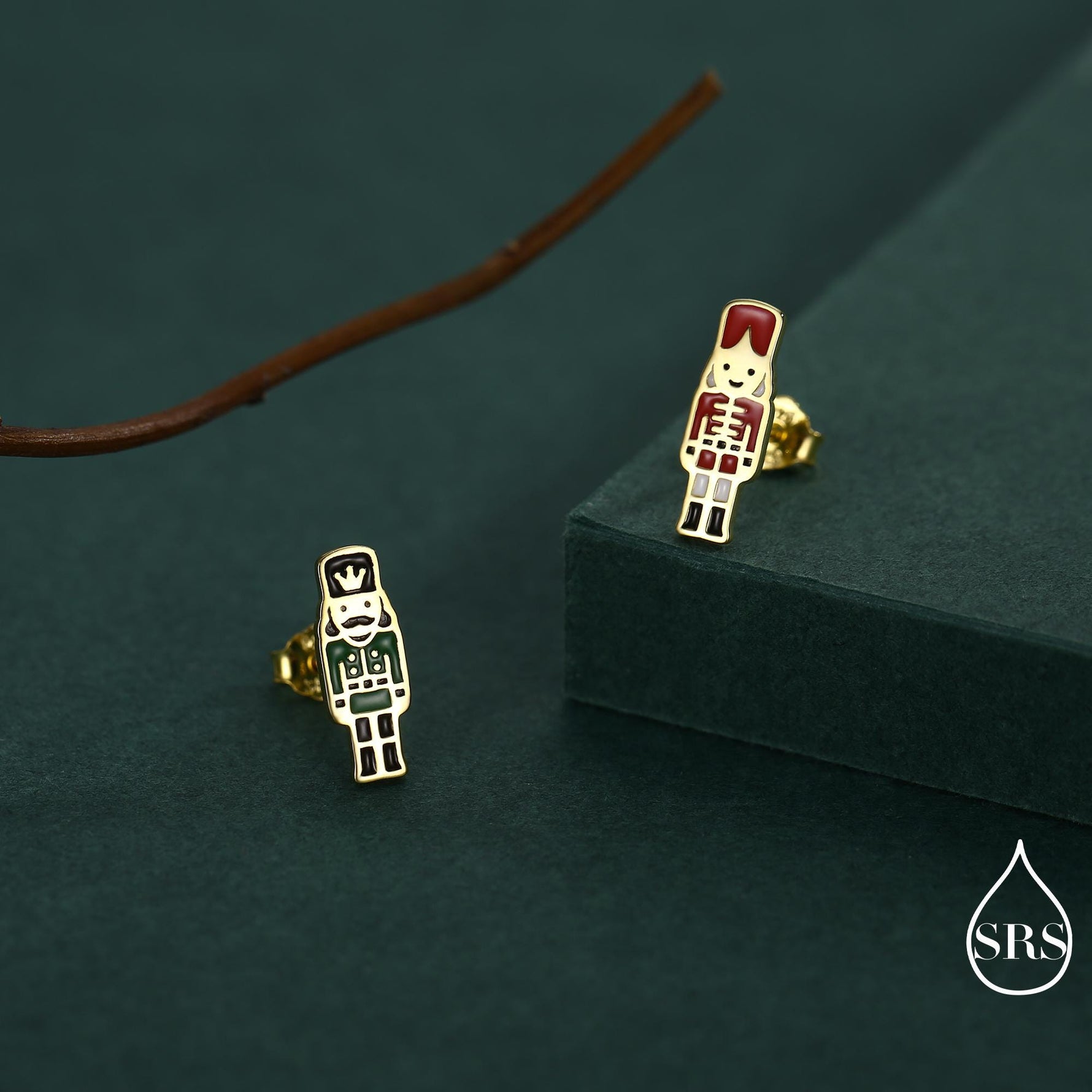 Sterling Silver Mismatched Nutcracker Stud Earrings - Two Styles - Silver or Gold Finish - Enamel Nutcracker Style Earrings