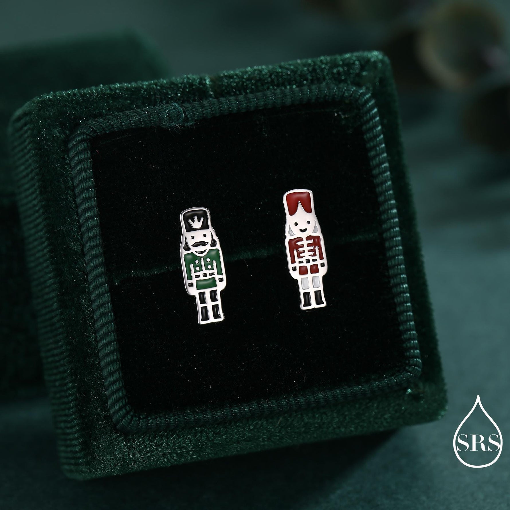 Sterling Silver Mismatched Nutcracker Stud Earrings - Two Styles - Silver or Gold Finish - Enamel Nutcracker Style Earrings