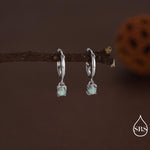 Green Opal Dot Dangle Huggie Hoop Earrings in Sterling Silver, 4mm Tiny Opal Prong Set Hoops, Opal Hoops, Fire Opal Hoops