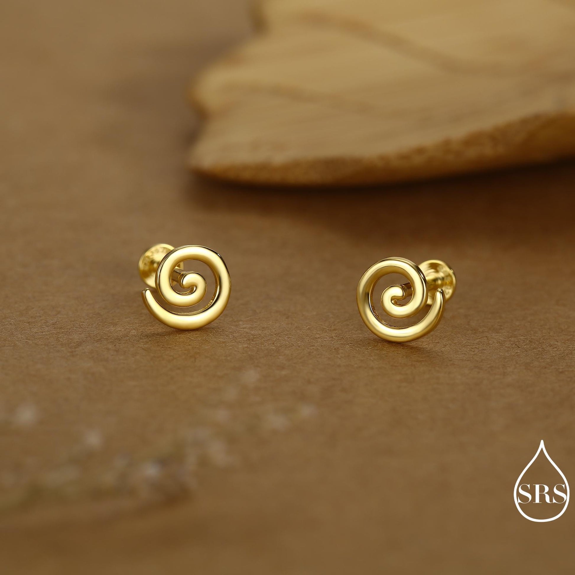 Koru Circle Spiral Screw Back/ Internally Threaded Flat Back / Stud Earrings in Sterling Silver - Infinity Swirl Māori Art Stud Earrings