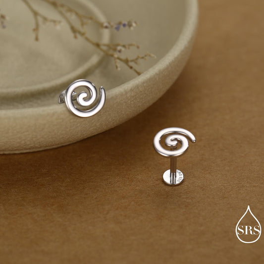 Koru Circle Spiral Internally Threaded Flat Back / Screw Back / Stud Earrings in Sterling Silver - Infinity Swirl Māori Art Stud Earrings