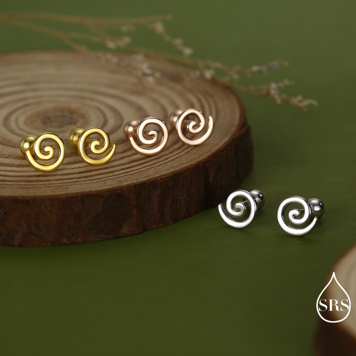Koru Circle Spiral 18G Screw Back Earrings in Sterling Silver