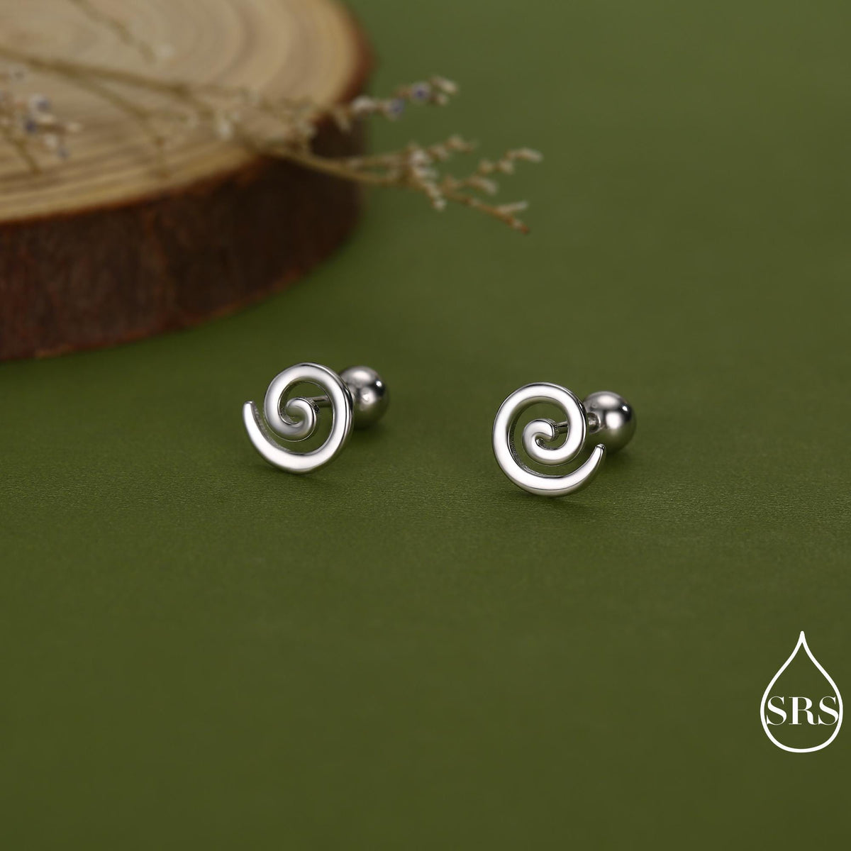 Koru Circle Spiral 18G Screw Back Earrings in Sterling Silver